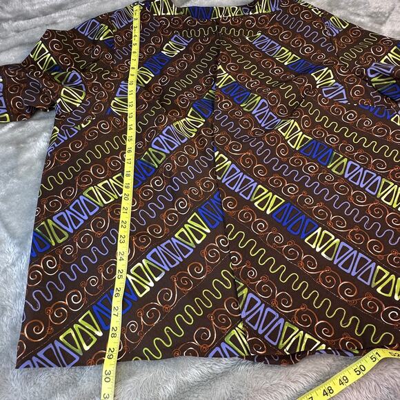 Maggie Barnes Blazer Women 2X Brown with Blue And Green Squiggles Open Front - Picture 7 of 13